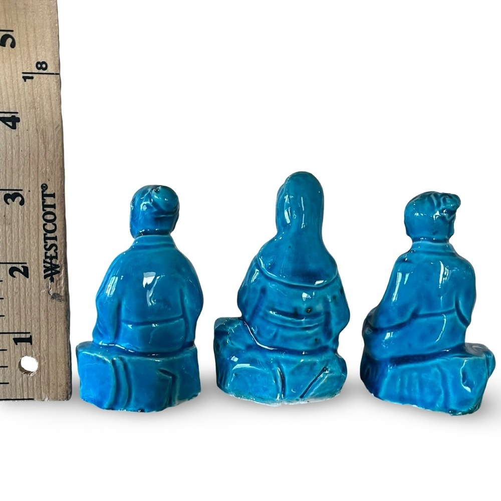 Vintage Cyan Blue Chinoiserie 3 Immortals Statues - Picture 3 of 4